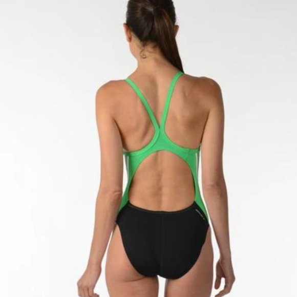 Adidas Solid Splice Vortex Back One Piece Swimsuit - Picture 2 of 6